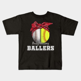 Busy Raising Ballers Softball Baseball mom Kids T-Shirt